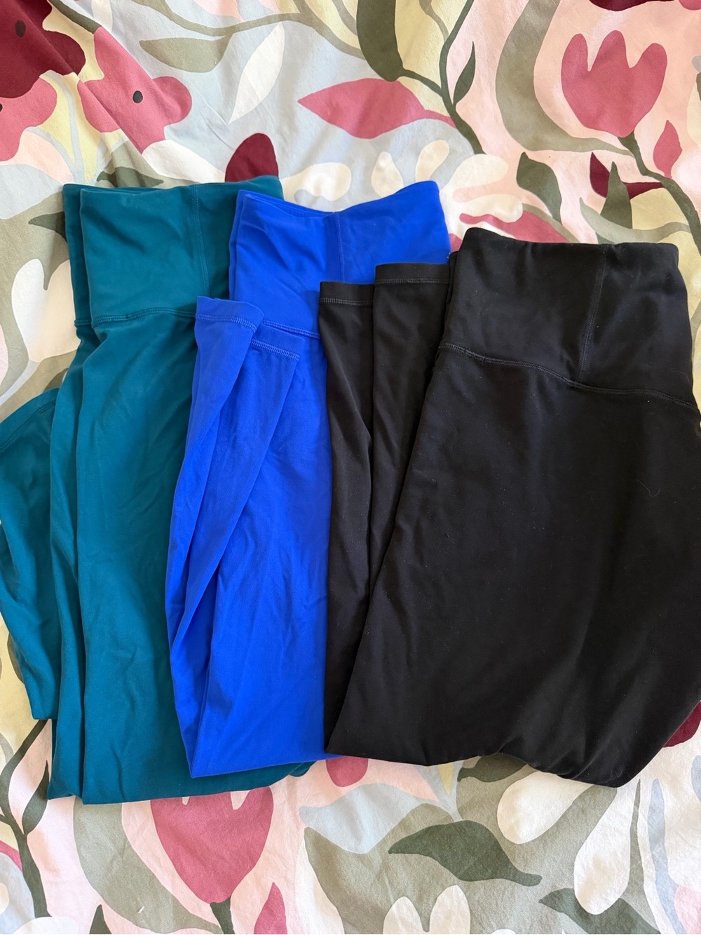 High-Waist Athleta Leggings Trio in Teal, Royal Blue, and Black